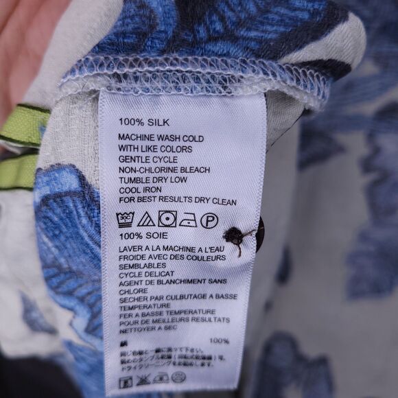 Tommy Bahama Silk Hawaiian Shirt Mens Large Floral Blue, White Original Fit Camp - Picture 11 of 12